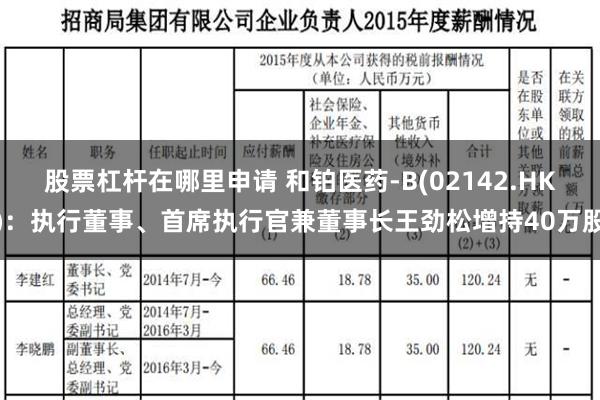 股票杠杆在哪里申请 和铂医药-B(02142.HK)：执行董事、首席执行官兼董事长王劲松增持40万股